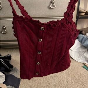 Women's Burgundy Button-Up Top